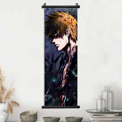 Bleach Scroll Wall Art, Hanging Prints Wall Artwork Kurosaki Ichigo Scrolls Canvas Japanese Anime Posters Home Decor for Living Room