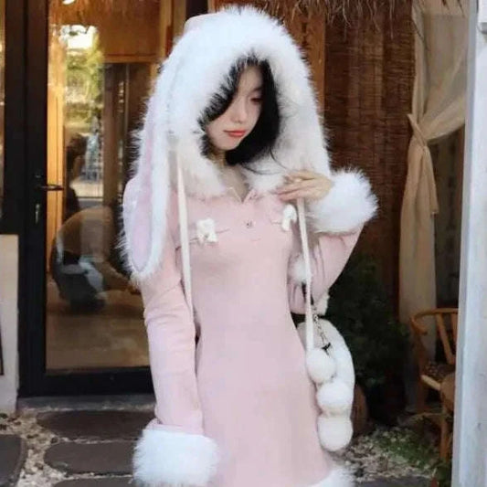 Bunny Ears Hooded Winter Dress CLOUDANIMESTUDIO