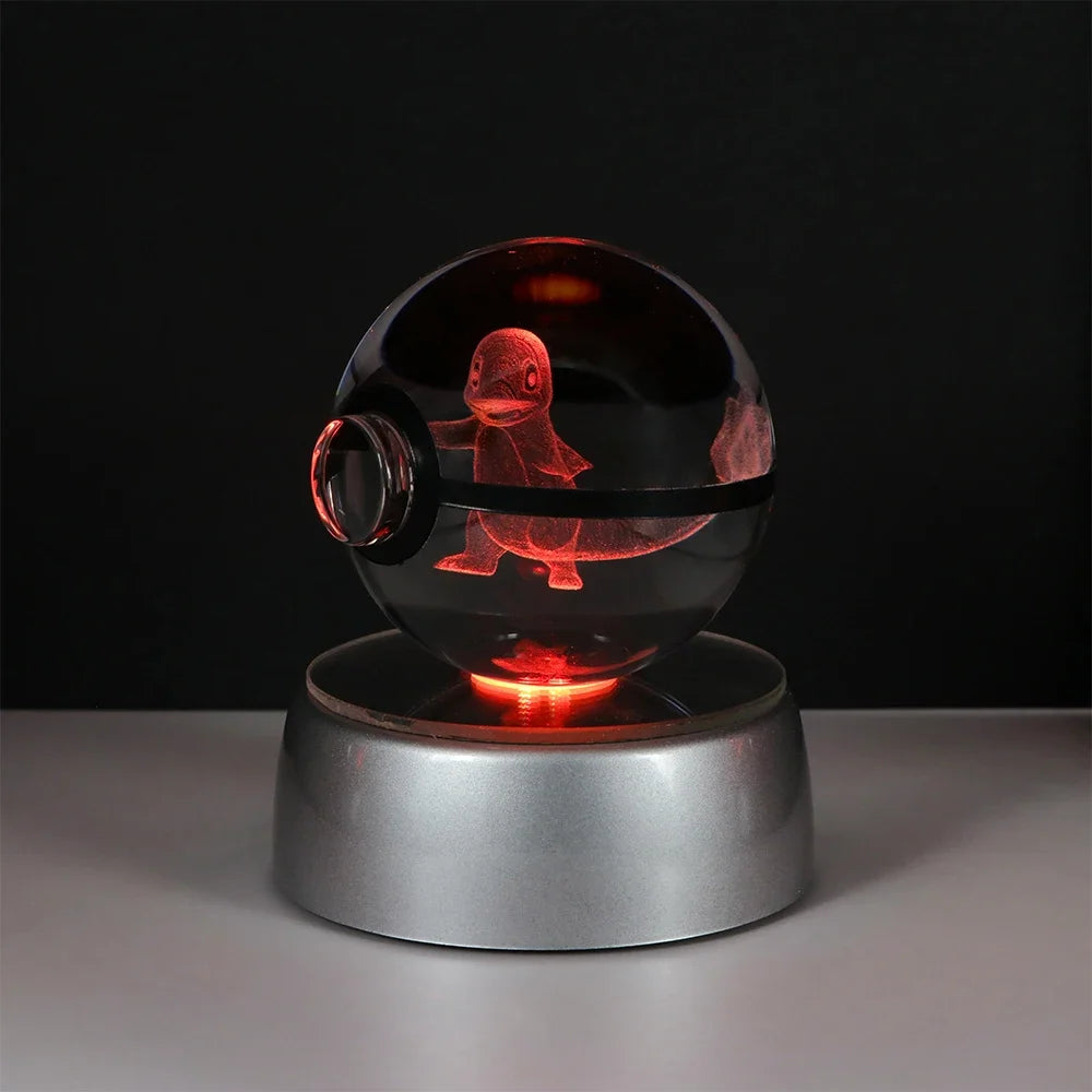 Pokemon 3D Crystal Ball Pikachu Gengar Eevee Mewtwo Anime Pokeball with Led Night Light Base