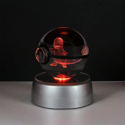 Pokemon 3D Crystal Ball Pikachu Gengar Eevee Mewtwo Anime Pokeball with Led Night Light Base