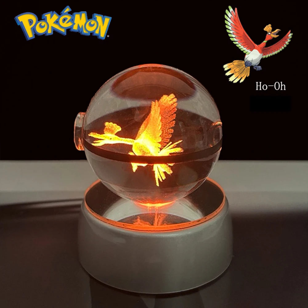 Pokemon 3D Crystal Ball Pikachu Gengar Eevee Mewtwo Anime Pokeball with Led Night Light Base