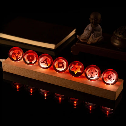 Mangekyo Sharingan Crystal Ball Set 7 PCS With LED Light Base, Naruto Shippuden Anime Figurines Night Lamps