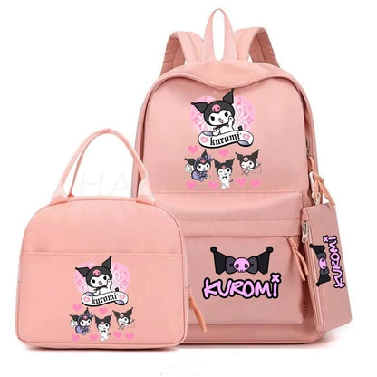 Cute Kuromi Melody Backpack For Students With Casual Lunch Bag Pencil Case, School Bag Laptop For Teenagers Rucksack Knapsack