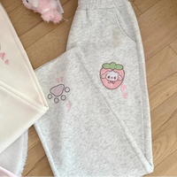 Kawaii Pastel Strawberry Puppy Casual Pants