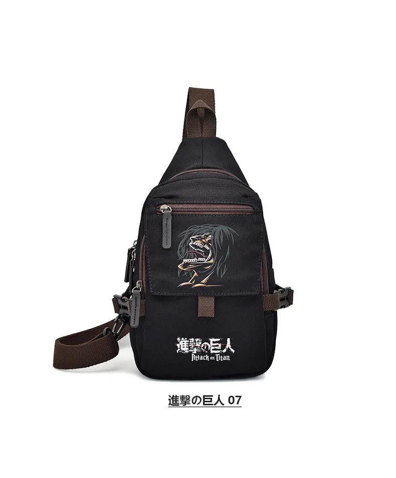 Popular Anime Style Shoulder Canvas Backpack, Luffy Naruto Dragon Ball For Students Crossbody Bag Chest Bag One Piece, Dragon Ball, Naruto, Attack on Titan 35X20CM