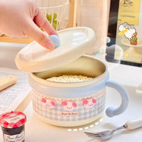 Kawaii Pastel Gingham Ramen Bowl With Lid