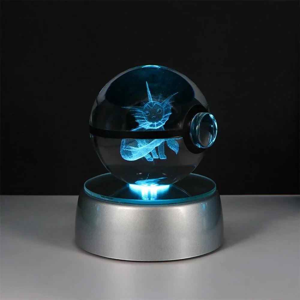 Pokemon 3D Crystal Ball Pikachu Gengar Eevee Mewtwo Anime Pokeball with Led Night Light Base