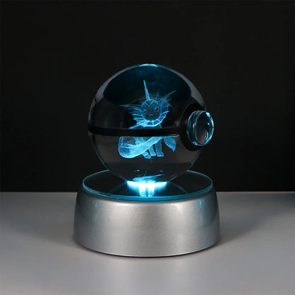 Pokemon 3D Crystal Ball Pikachu Gengar Eevee Mewtwo Anime Pokeball with Led Night Light Base