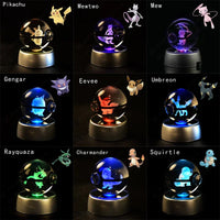 Pokemon 3D Crystal Ball Pokeballs with LED Light Base, Kids Anime Toy Gifts