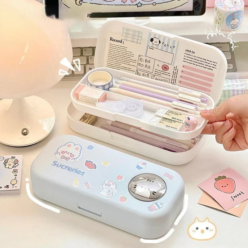 Kawaii Pastel Animal Cuties Double Tiered Pencil Case