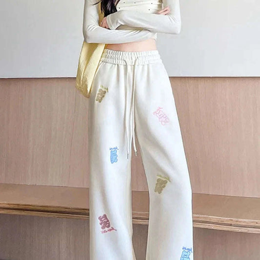 Kawaii Bear Embroidered Drawstring Pants CLOUDANIMESTUDIO