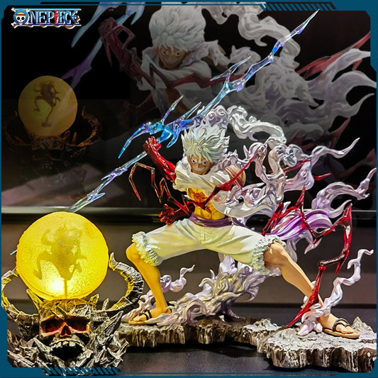 One Piece Nika Luffy Figure Luffy Sun God Gear 5 Anime Figurines With Light Ball 28 cm