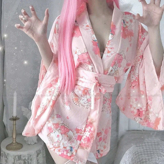 Sakura Fox Print Robe CLOUDANIMESTUDIO