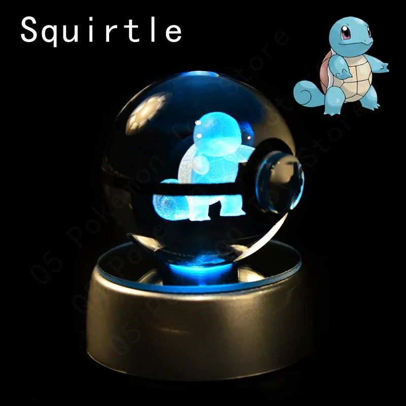Pokemon 3D Crystal Ball Pokeballs with LED Light Base, Kids Anime Toy Gifts