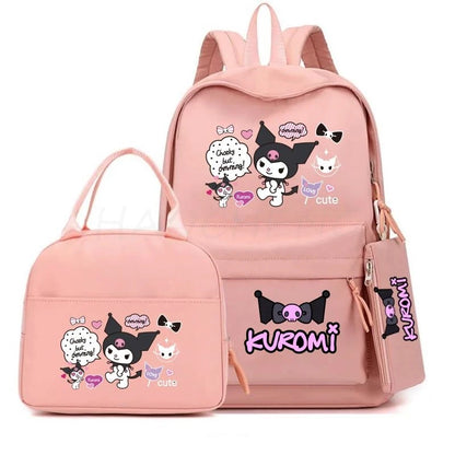 Cute Kuromi Melody Backpack For Students With Casual Lunch Bag Pencil Case, School Bag Laptop For Teenagers Rucksack Knapsack