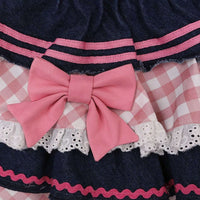 Gingham & Denim Ruffled Skirt CLOUDANIMESTUDIO