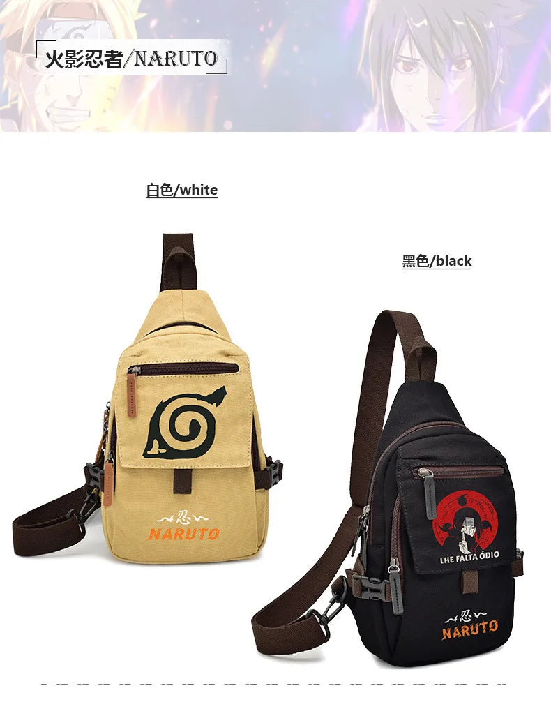 Popular Anime Style Shoulder Canvas Backpack, Luffy Naruto Dragon Ball For Students Crossbody Bag Chest Bag One Piece, Dragon Ball, Naruto, Attack on Titan 35X20CM