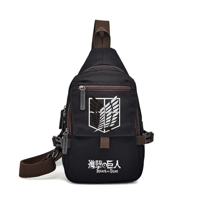 Popular Anime Style Shoulder Canvas Backpack, Luffy Naruto Dragon Ball For Students Crossbody Bag Chest Bag One Piece, Dragon Ball, Naruto, Attack on Titan 35X20CM