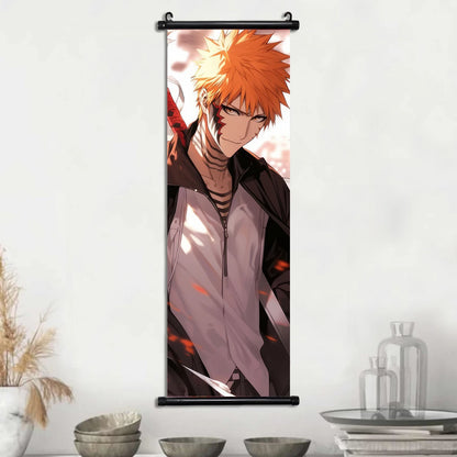 Bleach Anime Scroll Wall Art Poster, Decorative Print Ichigo Kurosaki, Hitsugaya Toshiro, and Grimmjow Jaegerjaquez Canvas Home Decor