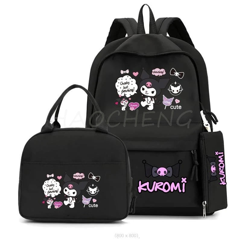 Cute Kuromi Melody Backpack For Students With Casual Lunch Bag Pencil Case, School Bag Laptop For Teenagers Rucksack Knapsack