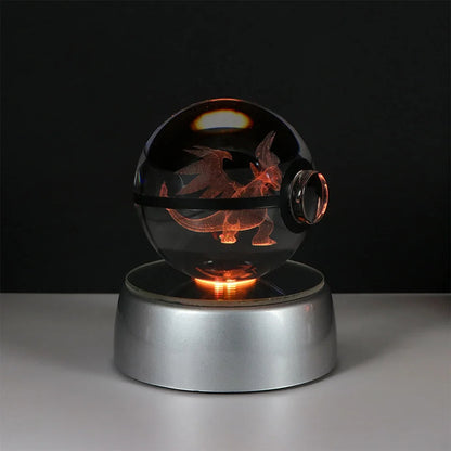 Pokemon 3D Crystal Ball Pikachu Gengar Eevee Mewtwo Anime Pokeball with Led Night Light Base