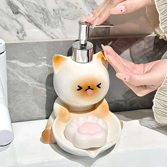 Kawaii Cat Lotion Dispenser & Soap Dish CLOUDANIMESTUDIO