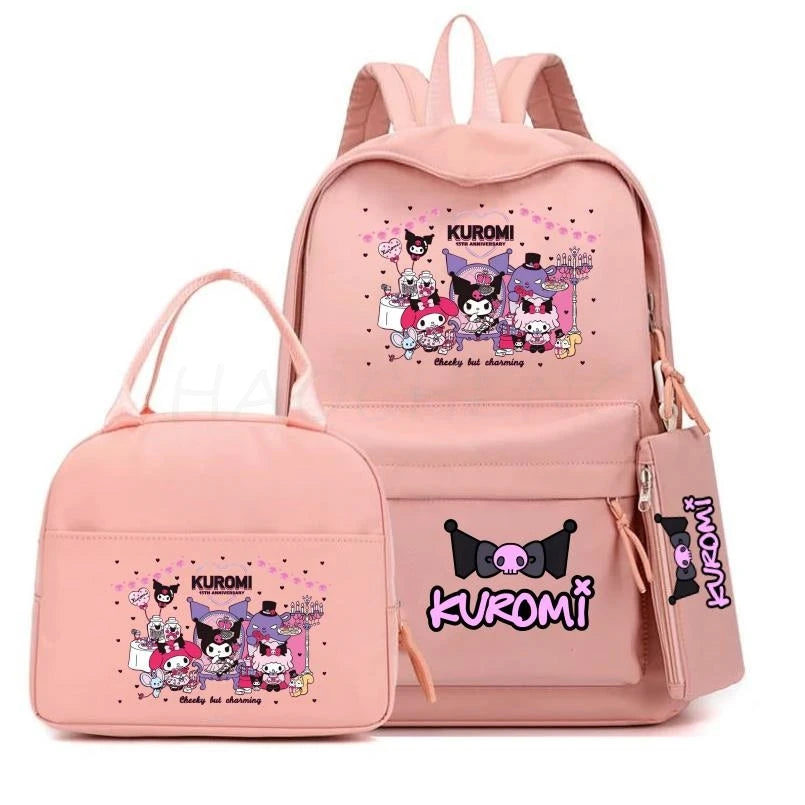 Cute Kuromi Melody Backpack For Students With Casual Lunch Bag Pencil Case, School Bag Laptop For Teenagers Rucksack Knapsack