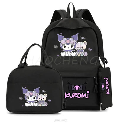 Cute Kuromi Melody Backpack For Students With Casual Lunch Bag Pencil Case, School Bag Laptop For Teenagers Rucksack Knapsack