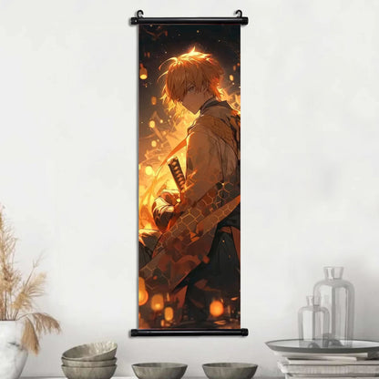 Demon Slayer Scroll Wall Art, Hashira Nezuko Agatsuma Zenitsu Inosuke Scroll Canvas Wall Hanging Painting Home Decor Anime Poster for Bedrooms