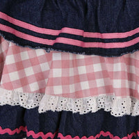 Gingham & Denim Ruffled Skirt CLOUDANIMESTUDIO
