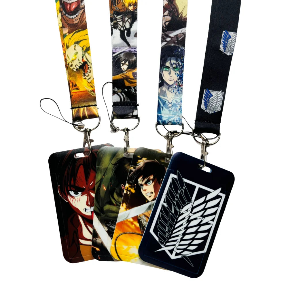 Attack On Titan Card Holder Lanyards Keys Neck Strap Card Badge Keychains For Anime Otaku Fans Gifts