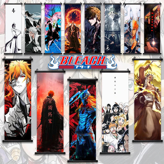 Bleach Scroll Wall Art, Hanging Prints Wall Artwork Kurosaki Ichigo Scrolls Canvas Japanese Anime Posters Home Decor for Living Room