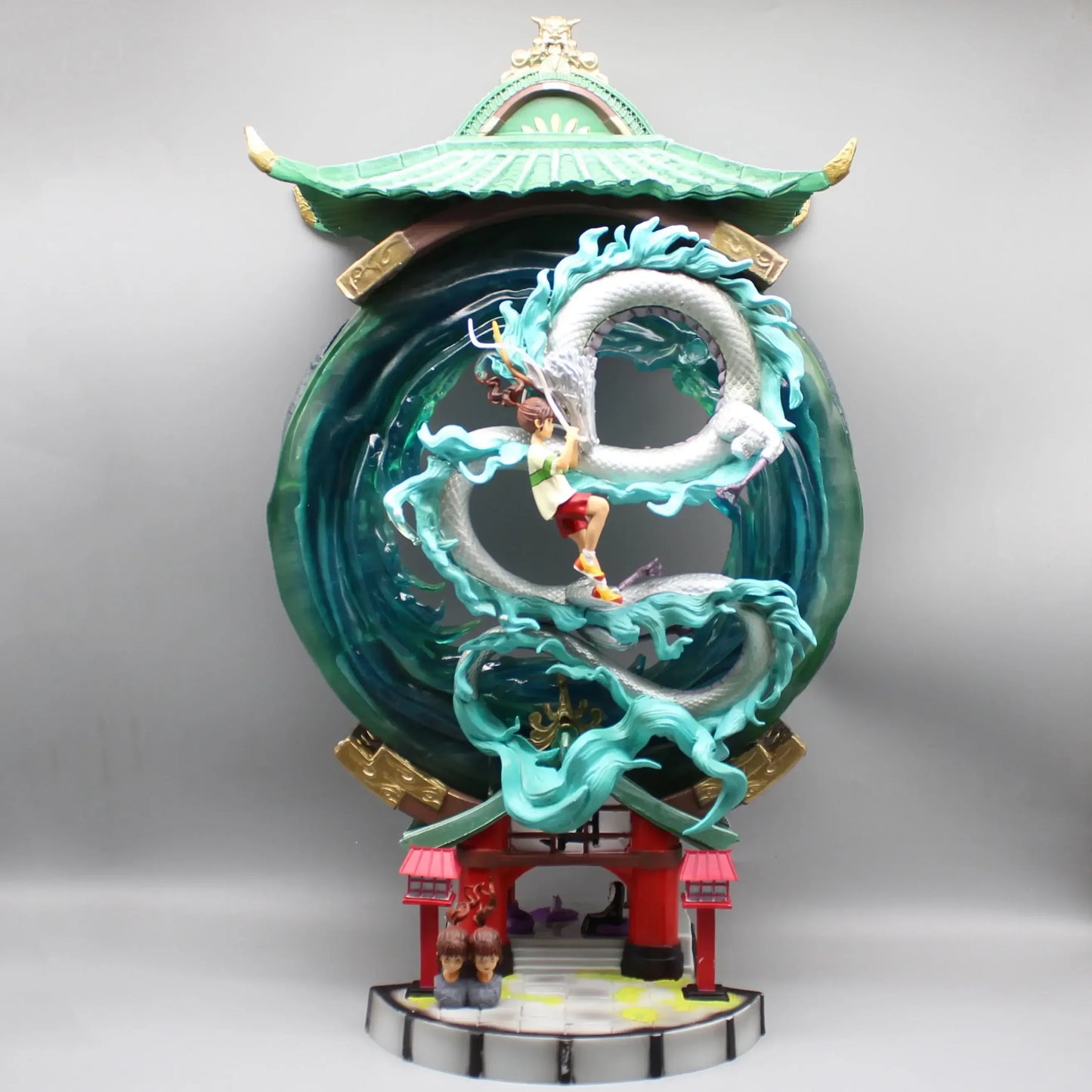 Ogino Chihiro Anime LED Figure, Studio Ghibli Dragon and Temple Spirited Away Anime Figurines Large Home Decor Collectible 55cm