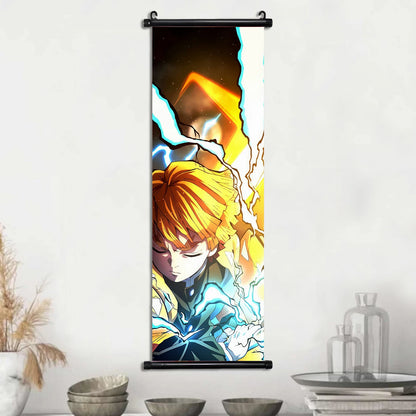 Demon Slayer Scroll Wall Art, Hashira Nezuko Agatsuma Zenitsu Inosuke Scroll Canvas Wall Hanging Painting Home Decor Anime Poster for Bedrooms