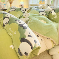 Kawaii Panda Forest Velvet Duvet Cover