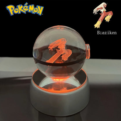 Pokemon 3D Crystal Ball Pikachu Gengar Eevee Mewtwo Anime Pokeball with Led Night Light Base