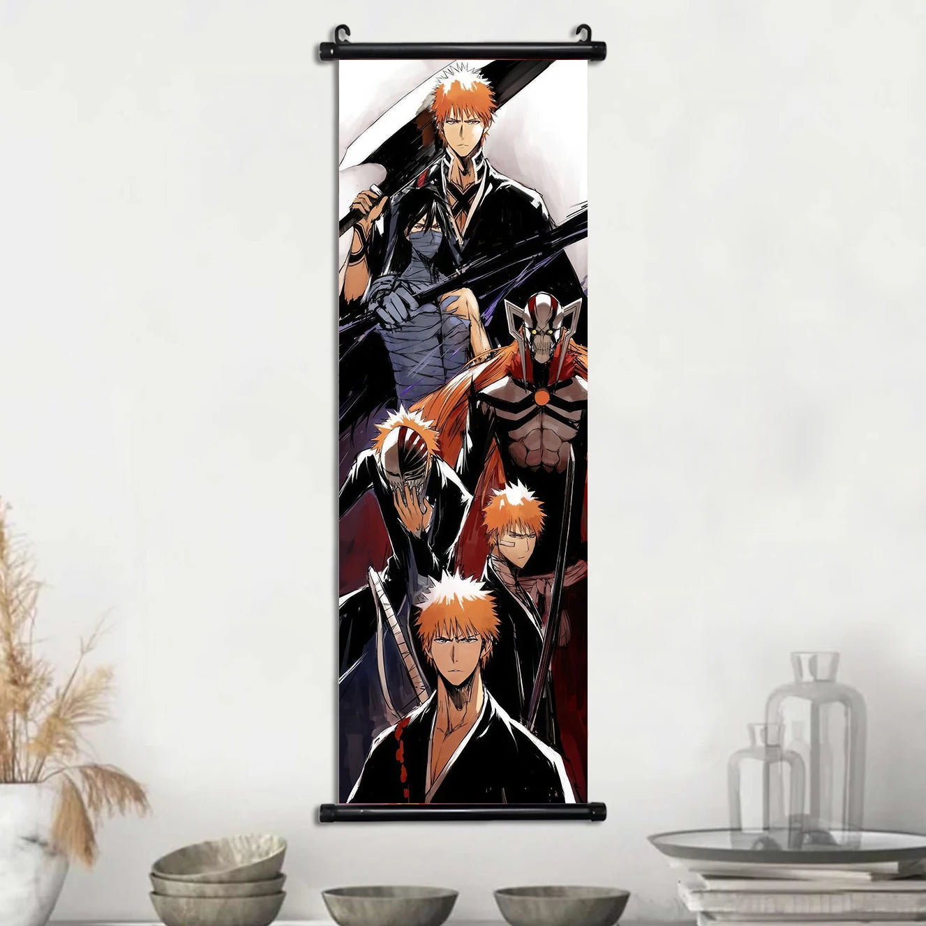 Bleach Scroll Wall Art, Hanging Prints Wall Artwork Kurosaki Ichigo Scrolls Canvas Japanese Anime Posters Home Decor for Living Room