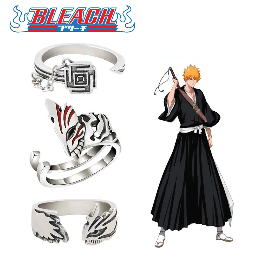 Anime Bleach Cosplay Ring Kurosaki Ichigo Metal Adjustable Unisex Rings Jewelry Accessories