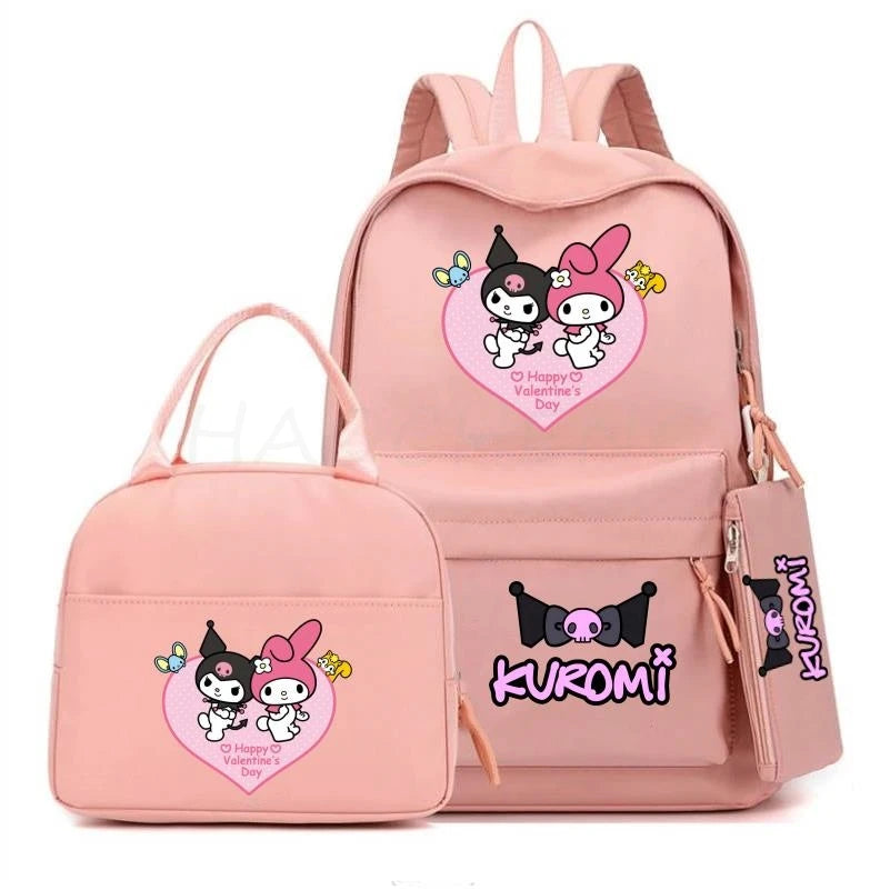 Cute Kuromi Melody Backpack For Students With Casual Lunch Bag Pencil Case, School Bag Laptop For Teenagers Rucksack Knapsack