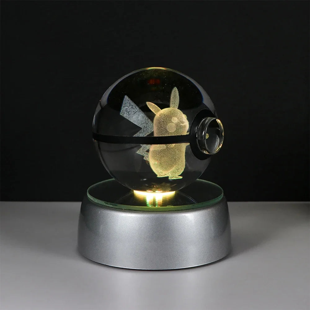 Pokemon 3D Crystal Ball Pikachu Gengar Eevee Mewtwo Anime Pokeball with Led Night Light Base