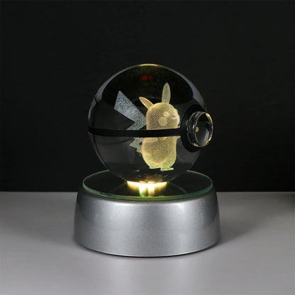 Pokemon 3D Crystal Ball Pikachu Gengar Eevee Mewtwo Anime Pokeball with Led Night Light Base