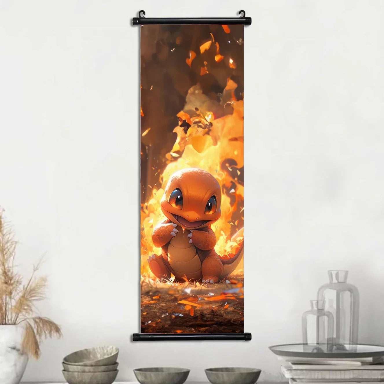 Pokemon Scroll Wall Art, Anime Posters Pikachu Eevee Modern Room Decoration Charizard Canvas Hanging Scrolls Wall Prints