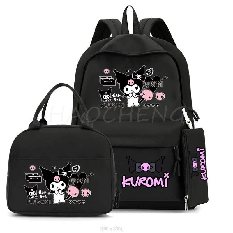 Cute Kuromi Melody Backpack For Students With Casual Lunch Bag Pencil Case, School Bag Laptop For Teenagers Rucksack Knapsack