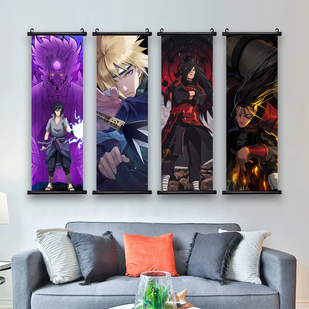 Hot NARUTO Shippuden Anime Scroll, Canvas Wall Art Hanging Posters, Konaha Leaf Ninjas and More