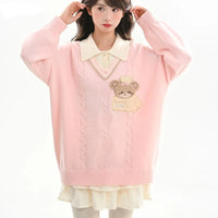 Cute Cookie Bear V-Neck Sweater