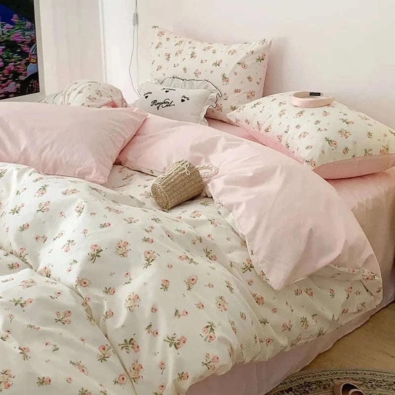Pink Floral Bedding Set CLOUDANIMESTUDIO