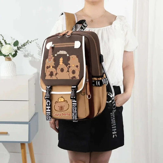 Cute Capybara Buddies Backpack With Pencil Case CLOUDANIMESTUDIO