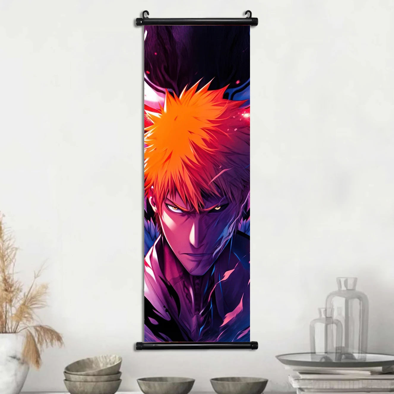 Bleach Anime Scroll Wall Art Poster, Decorative Print Ichigo Kurosaki, Hitsugaya Toshiro, and Grimmjow Jaegerjaquez Canvas Home Decor