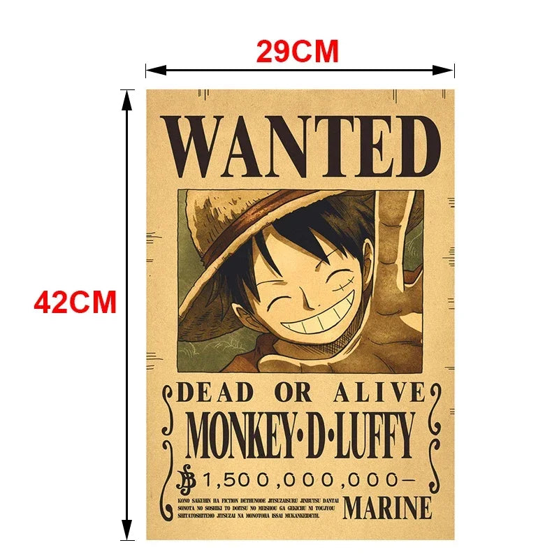 Anime One Piece Gear 5 Luffy Wanted Posters, Kids Bedroom Retro Poster Zoro Living Home Decoration Wall Art Paper Stickers