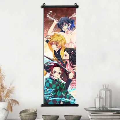 Demon Slayer Scroll Wall Art, Hashira Nezuko Agatsuma Zenitsu Inosuke Scroll Canvas Wall Hanging Painting Home Decor Anime Poster for Bedrooms